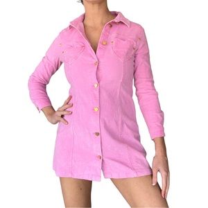 Lazy Oaf Bubblegum Pink Corduroy Long Sleeved Mini Dress With Pockets (size s)